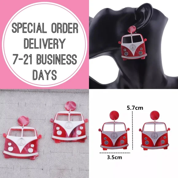 Retro 70s Bus Pin Up Earrings - Picture 2 of 4